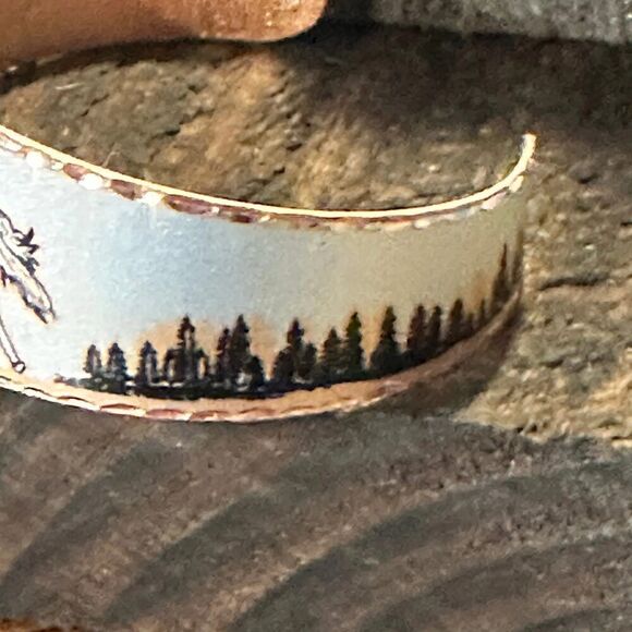 Handmade Boho Estuarian Bracelet, Wide Cuff Appaloosa Horses Bracelet, Gift Box - Picture 6 of 9